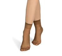 NOQ Chaussettes pour femmes au-dessus de la cheville uni 15 DEN transparent mat sans pression avec haut confortable taille unique deux paires décontracté bureau dames longueur d'équipage, Safari