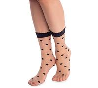NOQ Chaussettes tendance à motifs pour femme - Bas fantaisie - Taille unique, Pois naturel/noir, Taille unique
