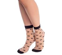 NOQ Chaussettes tendance à motifs pour femmes : Fancy Sheer Pop, taille libre, chaussettes à volants, transparentes, taille unique