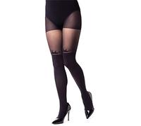 NOQ Collant imitation pour dames, mat, semi-transparent, sexy, avec motif de résille au-dessus du genou, pour bureau, avec motif de tenue de rendez-vous, S