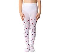 NOQ Collants fins pour enfant avec joli imprimé pour fille Motif 40 deniers Cérémonie de danse décontractée, Ladybird Bianco, 122 cm-128 cm