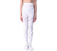 NOQ Collants fins pour enfants avec beau imprimé fille à motifs 40 deniers école cérémonie danse décontracté, Mariposa Bianco, 128-134