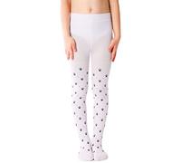 NOQ Collants fins pour enfants avec beau imprimé pour fille à motifs 40 deniers école cérémonie de danse décontracté, Pav Pav Bianco, 122 cm-128 cm