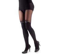 NOQ Collants Imitation Bas Mat Demi-Transparents Femme Sexy Au-Dessus Du Genou Motif Bureau Tenue À Motifs, S
