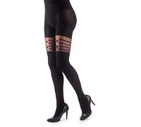 NOQ Collants imitation mat Semi Sheer pour femme - Motif sexy au-dessus du genou - Tenue à motifs pour bureau et rendez-vous, Click Clack Nero, M