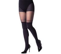 NOQ Collants imitation mat Semi Sheer pour femme - Motif sexy au-dessus du genou - Tenue à motifs pour bureau et rendez-vous, Glam Nero/Bianco, S
