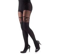 NOQ Collants imitation mat Semi Sheer pour femme - Motif sexy au-dessus du genou - Tenue à motifs pour bureau et rendez-vous, Léopard Nero, S