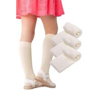 NOQ Lot De 3 Paires De Chaussettes Hautes Côtelées Pour Fille 100 Den : Mélange De Viscose Doux, Chaud Et Extensible, Disponible Dans Des Couleurs Élégantes Pour Les Enfants - Ecru 14/16