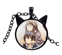 Noragami Aragoto Collier avec oreilles de chat noir Yukine Yato Hiyori pendentif cabochon en verre bijoux cadeaux pour enfants, Verre