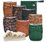 Nora's Nursery AWJ Lot de 7 couches en tissu avec 1 sac humide - Housse imperméable, lavable, réutilisable et taille unique réglable pour nouveau-nés et tout-petits - Dahlia