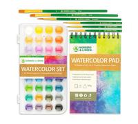 Norberg & Linden Ensemble de Peinture Aquarelle - 36 Couleurs de Qualité - Carnet 12 Pages - 6 Pinceaux - Kit de Peinture avec Palette de Couleurs Aquarelle, Carnet à Croquis & Pinceaux