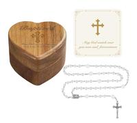 NORBU Cadeau de baptême pour fille, mon premier chapelet avec boîte à souvenirs en bois, chapelet pour enfants, première communion et cadeau de dédicace pour nouveau-né, bébé garçon, cadeau de baptême