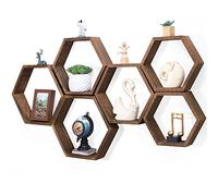 NORCEESAN Lot de 3 étagères hexagonales flottantes - Montage Mural - en nid d'abeille - pour Salon, Chambre à Coucher, Cuisine (Brun)