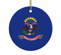 Nord Dakota State Flag Christmas Ceramic Ornament Round Pendant with Golden String - Décoration de vacances