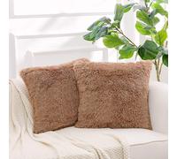 NordECO HOME Housse de coussin de luxe en fausse fourrure polaire douce, taie d'oreiller d corative, sans coussin, 45,7 x 45,7 cm, kaki, lot de 2
