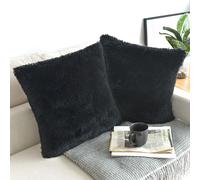NordECO HOME Housse de coussin de luxe en fausse fourrure polaire douce, taie d'oreiller d corative, sans coussin, 55,9 x 55,9 cm, noir, lot de 2