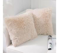 NordECO HOME Lot de 2 Housse de Coussin en Fausse Fourrure Moelleux Doux Coussin Carré Couvre Décoratif Fourrure en Peluche Taie d'oreiller pour Salon Canapé Chambre Voiture 45 x 45 cm Beige