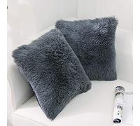 NordECO HOME Lot de 2 Housse de Coussin Fourrure Moelleux Doux en Peluche Coussins Carré Décoratif pour Salon Canapé Chambre Voiture 50x50 Gris foncé