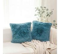 NordECO HOME Lot de 2 Housse de Coussin Fourrure Moelleux Doux en Peluche Coussins Carré Décoratif pour Salon Canapé Chambre Voiture 50x50 cm Bleu foncé