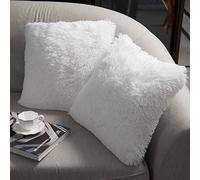 NordECO HOME Lot de 2 Housse de Coussin Fourrure Moelleux Doux en Peluche Coussins Carré Décoratif pour Salon Canapé Chambre Voiture 60x60 cm Blanc
