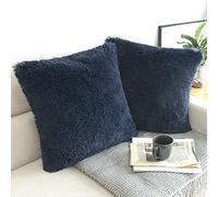 NordECO HOME Lot de 2 Housse de Coussin Fourrure Moelleux Doux en Peluche Coussins Carré Décoratif pour Salon Canapé Chambre Voiture 50x50 cm Bleu Marine