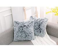 NordECO HOME Lot de 2 Housse de Coussin Fourrure Moelleux Doux en Peluche Coussins Carré Décoratif pour Salon Canapé Chambre Voiture 50x50 cm, Noir Ombre