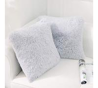 NordECO HOME Lot de 2 Housse de Coussin Fourrure Moelleux Doux en Peluche Coussins Carré Décoratif pour Salon Canapé Chambre Voiture 40x40 Gris