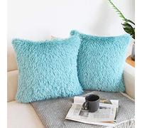 NordECO HOME Lot de 2 Housse de Coussin Fourrure Moelleux Doux en Peluche Coussins Carré Décoratif pour Salon Canapé Chambre Voiture 45x45 Bleu Clair