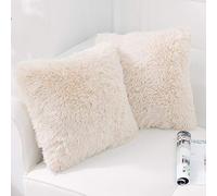 NordECO HOME Lot de 2 Housse de Coussin Fourrure Moelleux Doux en Peluche Coussins Carré Décoratif pour Salon Canapé Chambre Voiture 40x40 Beige