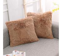 NordECO HOME Lot de 2 Housse de Coussin Fourrure Moelleux Doux en Peluche Coussins Carré Décoratif pour Salon Canapé Chambre Voiture 45x45cm, Kaki