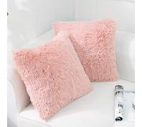 NordECO HOME Lot de 2 Housse de Coussin Fourrure Moelleux Doux en Peluche Coussins Carré Décoratif pour Salon Canapé Chambre Voiture 60x60 cm Rose
