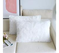 NordECO HOME Lot de 2 Housse de Coussin Fourrure Moelleux Doux en Peluche Coussins Rectangulaire Décoratif pour Salon Canapé Chambre Voiture 30x50 cm Blanc