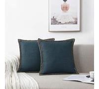 NordECO HOME Lot de 2 Housses de Coussin à Franges en Lin Coussins Carré Rustique Décoratif pour Salon Canapé Chambre Voiture 45x45 cm,Bleu foncé