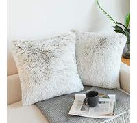 NordECO HOME - Lot de 2 housses de coussin de luxe en fausse fourrure polaire douce, coussin non inclus, dégradé marron, 45,7 x 45,7 cm
