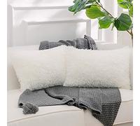 NordECO HOME - Lot de 2 housses de coussin décoratives carrées en fausse fourrure moelleuses pour canapé, chambre à coucher, salon, 30 x 50 cm, blanc