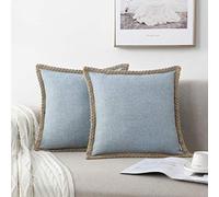 NordECO Home Lot de 2 Housses de Coussin décoratives de Style Rustique en Toile de Jute avec Bords sur Mesure pour lit et décoration d'intérieur, 40,6 x 40,6 cm, Bleu