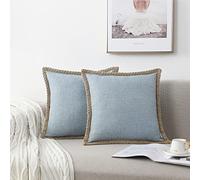 NordECO HOME Lot de 2 Housses de Coussin décoratives de Style Rustique en Toile de Jute avec Bords sur Mesure pour lit et décoration d'intérieur, 50,8 x 50,8 cm, Bleu