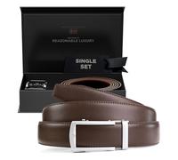Nordform Ceinture en cuir pour homme sans trous avec boucle résistante aux rayures - Fabriquée à la main - Qualité scandinave - Taille réglable - Cuir de qualité supérieure - Ensemble unique (moka,