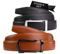 Nordform Ensemble de ceintures en cuir de qualité supérieure pour homme - Pas de trous, cliquet réglable, boucle résistante aux rayures - Qualité scandinave - Travail et loisirs, Noir et cognac, M-L