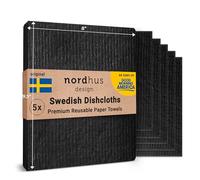 Nordhus Design 5 torchons suédois noirs en coton cellulose, 24,1 x 20,3 cm, réutilisables, lavables, remplacent les serviettes en papier, les lingettes, les éponges, les chiffons à vaisselle