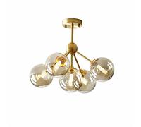 Nordic Copper E27 Led Bedroom Modern Amber Glass Ceiling Lighting Gold Ceiling Lights Led (Size : 5 Light D45 H36cm) (6 light D58 H36cm)