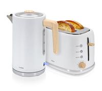 briebe Nordic Ensemble Grille Pain 2 Fentes Tranches Larges, 6 Niveaux de Dorage + Bouilloire Électrique 1,7 L sans Fil, 2200 W, sans BPA, Pack Petit Déjeuner Électroménager, Design Nordique, Blanc