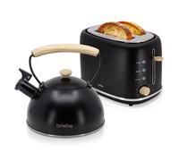 briebe Nordic Ensemble Grille Pain 2 Fentes Tranches Larges, 6 Niveaux de Dorage + Bouilloire Induction Sifflante 2,3L, Acier Inoxydable, sans BPA, Pack Petit Déjeuner, Design Nordique, Noir