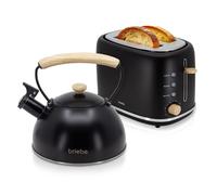 briebe Nordic Ensemble Grille Pain 2 Fentes Tranches Larges, 6 Niveaux de Dorage + Bouilloire Induction Sifflante 2,3L, Acier Inoxydable, sans BPA, Pack Petit Déjeuner, Design Nordique, Noir
