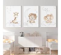Nordic Ideas 3 Affiches Girafe Lion Elephant Posters Nuage Lune Etoiles Decoration Chambre Bebe Beige Enfants Fille Garcon 30x40cm Tableau Murales Cadeau sans Cadre PTAN001-M