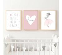 Nordic Ideas Set de 3 Affiche Chambre Enfant Fille Citation Amour Rose Tableau Decoration Murale Chambre Bebe Poster 40x50cm Toile sans Cadre NPTCG002-L