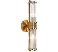 Nordic Mirror Front Lamp 2 Pack Gold Iron Art Wall Lighting Double Head Crystal Glass Shade Wall Sconces for Bedside Hallway Bedroom(1PACK)