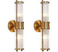 Nordic Mirror Front Lamp 2 Pack Gold Iron Art Wall Lighting Double Head Crystal Glass Shade Wall Sconces for Bedside Hallway Bedroom(2PACK)