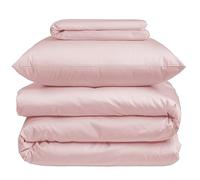 Nordic Paradise - Housse de Couette de Luxe en Satin de Coton 200x200 cm + Drap Housse 160x200 cm + 2 Taies d'oreiller 50x70 cm - Set avec Fermeture Éclair Fine - Couleur Rose Doux