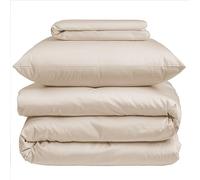 Nordic Paradise - Housse de Couette de Luxe en Satin de Coton 200x200 cm + Drap Housse 160x200 cm + 2 Taies d'oreiller 50x70 cm - Set avec Fermeture Éclair Fine - Couleur Dune